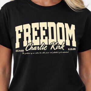 Next Level Tee In Black Featuring FREEDOM. TRIBUTE T-SHIRT FOR CHARLIE KIRK